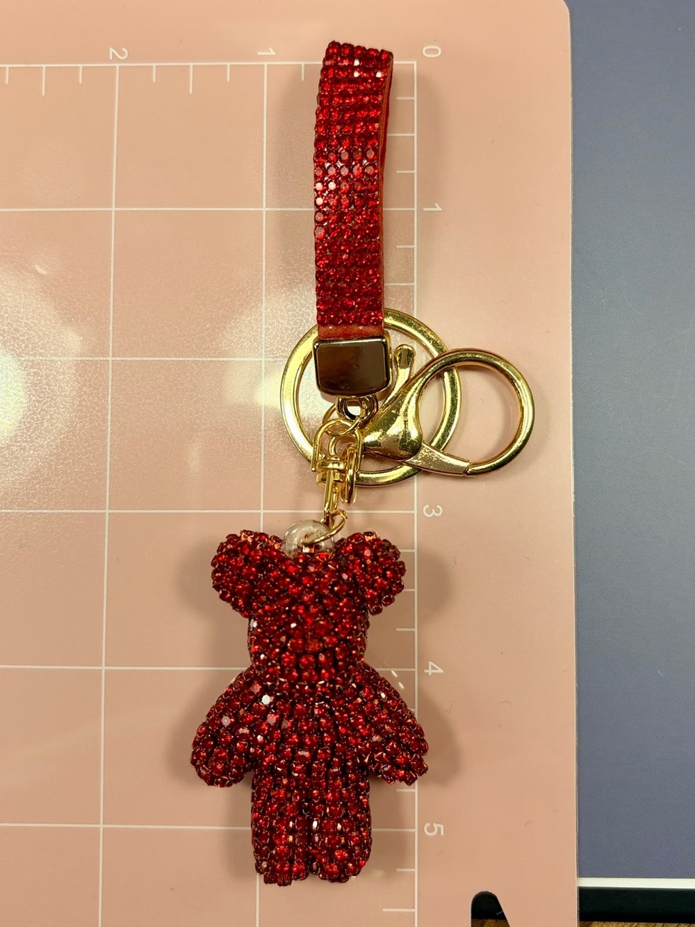 Dazzling Red Crystal Teddy Bear Keychain Wristlet - Picture 6 of 6